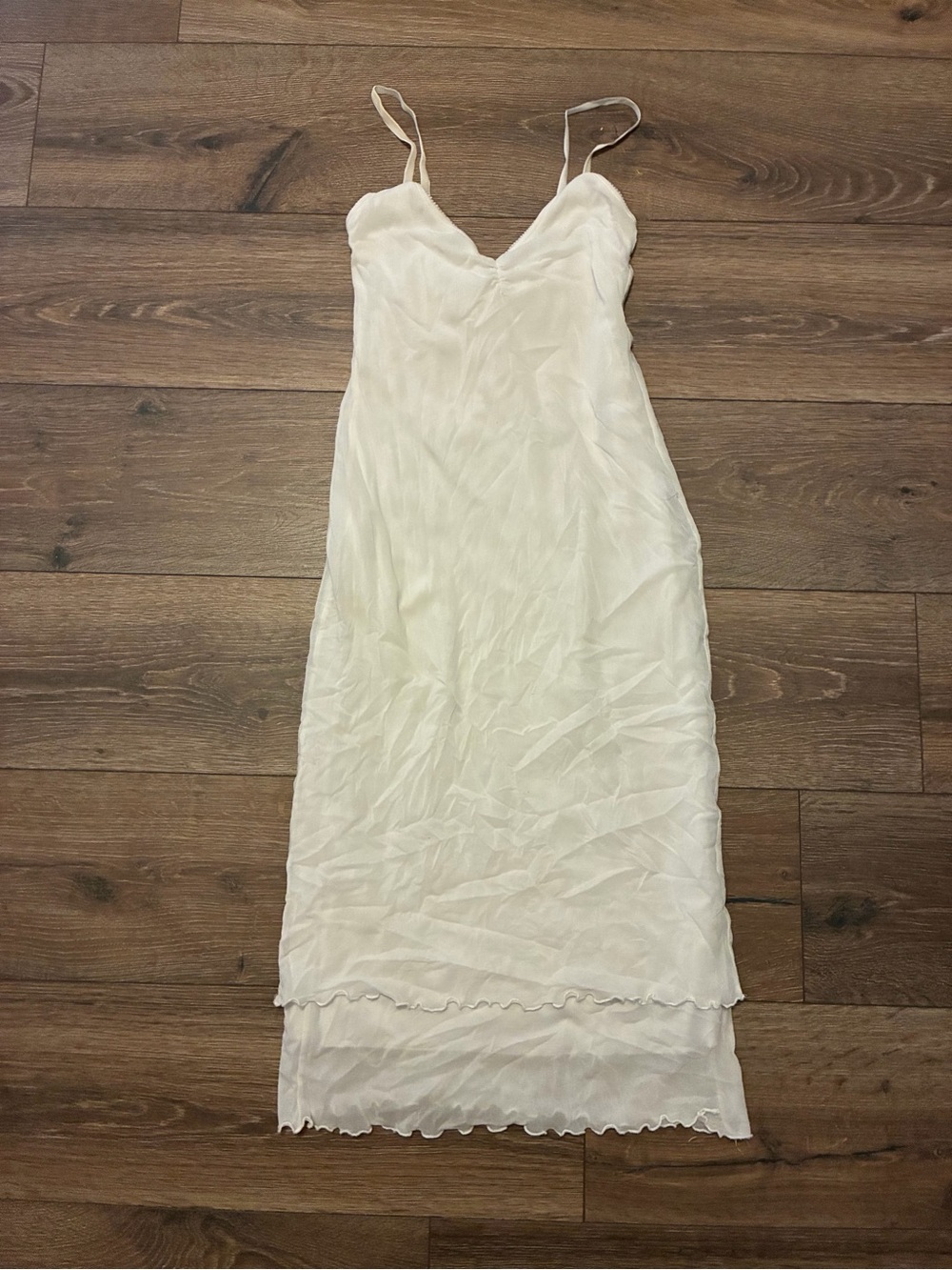 The Limited Cream Slip Maxi Dress with Scalloped Hem